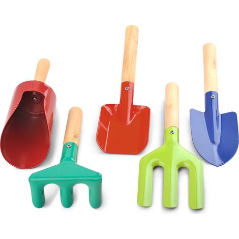 MINKUROW Attrezzi Manuali Da Giardino Per Bambini, Mini Pala Per Piante Da Giardino Con Manico In Legno (Adatto Per I Più Piccoli) - Set Da 5 Pezzi (1/4)