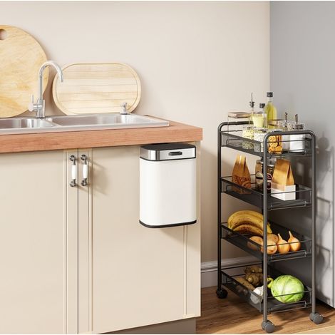 Poubelle de cuisine 5 L 21,5x19,5x30 cm blanc crème à suspendre ou poser, inox, MEUBLIV (1/5)