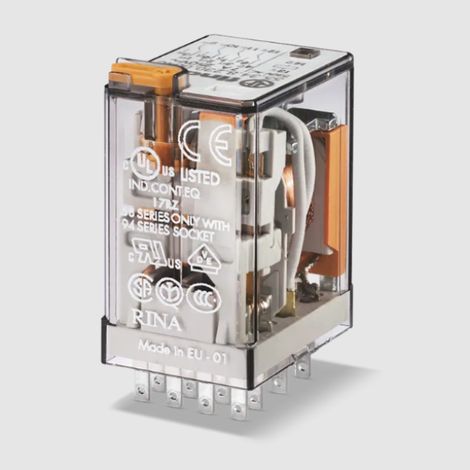 Relè industriale 4 contatti scambio 7 a 12 v ac, montaggio su zoccolo serie 94 finder 553480120054