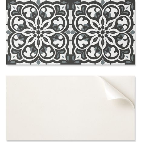 Panel decorativo de vinilo con gr谩ficos para cocina o ba帽o, 120x60 cm, estampado floral con adornos.