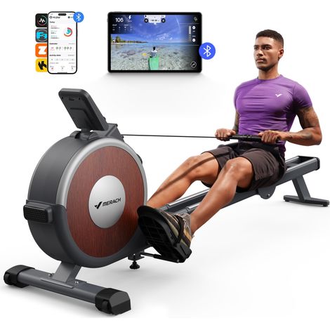 Merach – Rameur d'appartement magnétique 16 niveaux de résistance – Charge maximale 160 kg – Connectivité Bluetooth pour suivi d'entraînement