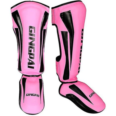 Paar Box-Schienbeinschoner aus PU-Leder, Knöchelschutz, Beinstulpen für MMA- und Muay-Thai-Training, leichte Trittschützer – M (135–165 cm) – pink