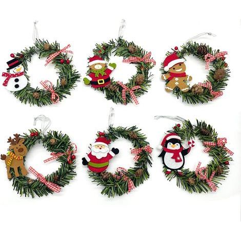 Beleuchtete Weihnachtsgirlande – Dekorativer Türkranz für drinnen und draußen – Mit beflocktem Weihnachtsmann, roten Beeren und Tannenzapfen – Durchmesser 15 cm – 1 Stück (1/5)