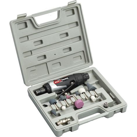 CLARKE AIR DIE GRINDER 15PC 1/4"" STRAIGHT MINI ANGLE CUT OFF TOOL IN CASE CAT129