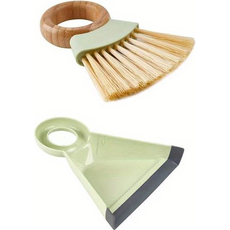 Mini juego de escoba y recogedor de escritorio, herramienta de limpieza doméstica colgante con mango de madera.