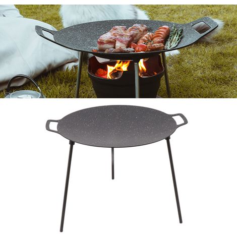 Sartén profesional redonda para parrilla [aluminio con revestimiento antiadherente de piedra de grado médico de 6 capas] + 2 asas + 3 patas de soporte + 36 cm de diámetro (1/5)