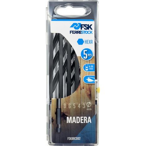 Ferrestock FSKBRC002 set de 5 mèches à bois hexagonales, affûtées de 3 mèches, 3/4/5/6 et 8mm