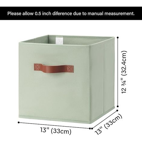 Caisses de Rangement 33x33 cm, Cubes de Rangement Pliables en Tissu avec Poignées, Paniers et Boîtes de Rangement Étagère, Cube Rangement Pliable, Vert (1/4)
