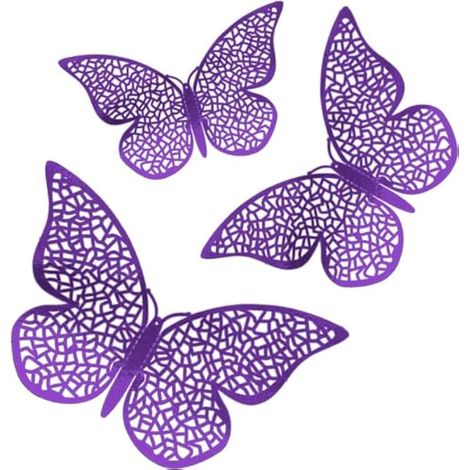 Autocollants muraux papillons 3D amovibles, 150 x 3 dimensions, pour décoration de baby shower et mariage (Violet) (1/5)