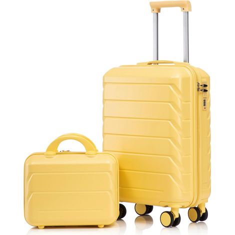 Valises à roulettes ABS 2 pièces 14" 19" serrure à combinaison trousse de toilette jaune