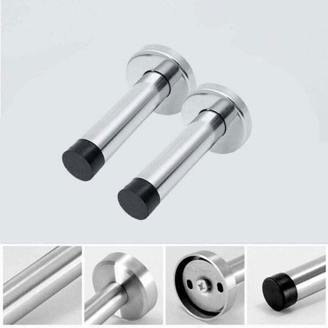 2pcs butée de porte – en acier inoxydable avec embout caoutchouc – anti-bruit et anti-choc – pour cuisine, chambre et salle de bain (1/4)