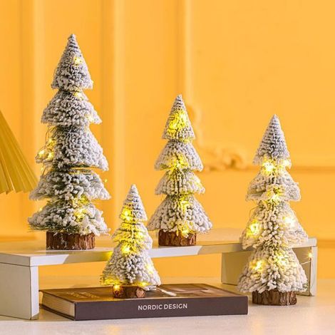 4Pcs Sapin de Noël, Arbre de Noël Artificiel Mini Cèdre Floqué avec Lumières pour Décoration Noël, Chambre, DIY, Fête - 4 Tailles (1/4)