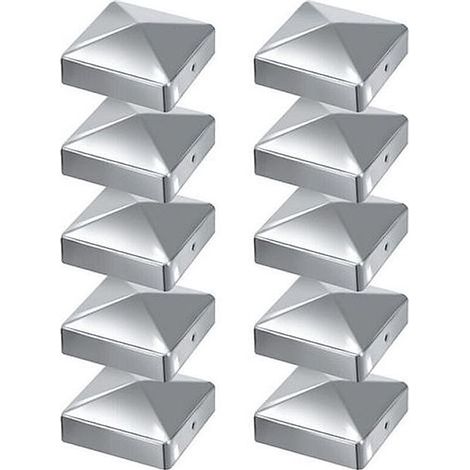 Chapeaux Pyramidaux Acier Inoxydable 100x100 mm Lot de 10 Finition Argentée pour Clôture et Structure Extérieure - (1/4)