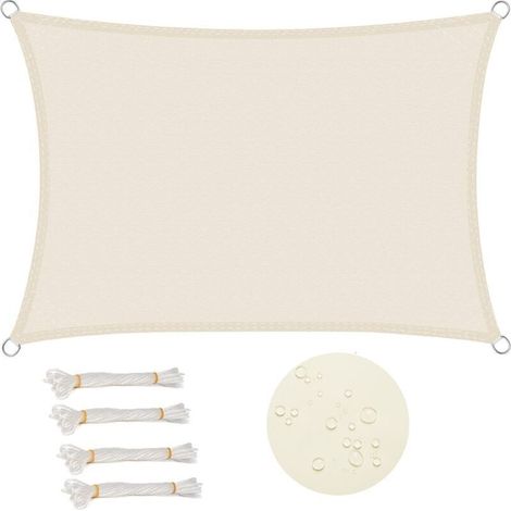 Voile d'ombrage rectangulaire 3x4 m Imperméable Anti 93% UV résistant à l'eau Protection Contre Le Vent Polyester avec Protection UV pour Jardin terrasse Camping Crème (1/5)