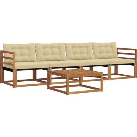 Conjunto de sofás de exterior con cojín 5 pcs Natural y Beige vidaXL