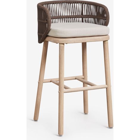 Taburete alto de jardín en madera de acacia y cuerda trenzada Capri SKLUM       