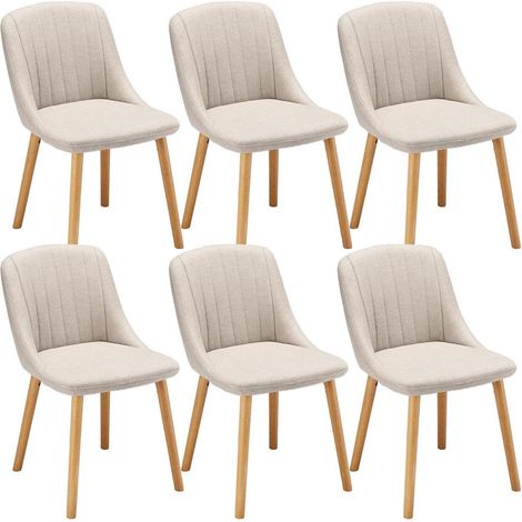 Esszimmerstühle 6er Set Beige mit Holzbeinen, Polsterstühle für Küche & Wohnzimmer (1/5)