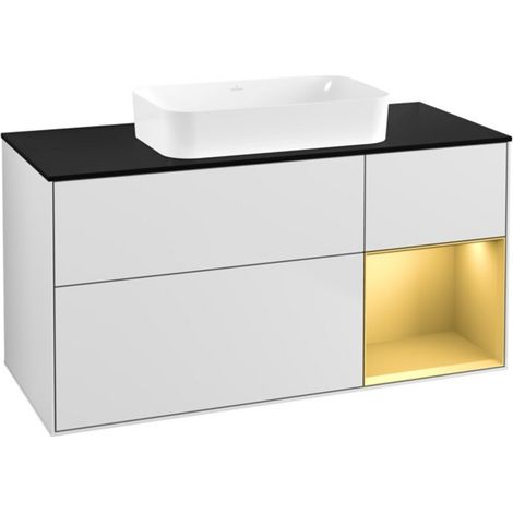 V&B Waschtischunterschrank Wandbeleuchtung Finion 120x60 cm, Reg re gol m, wh. m lacquer (1/2)