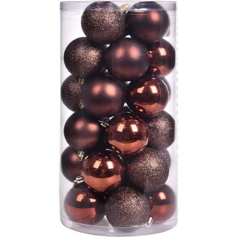 Boule De Noel - 24 Pièces - Bronze Cuivré - Diamètre 6 Cm - Pour Arbre De Noël Intérieur Ou Extérieur Couvert