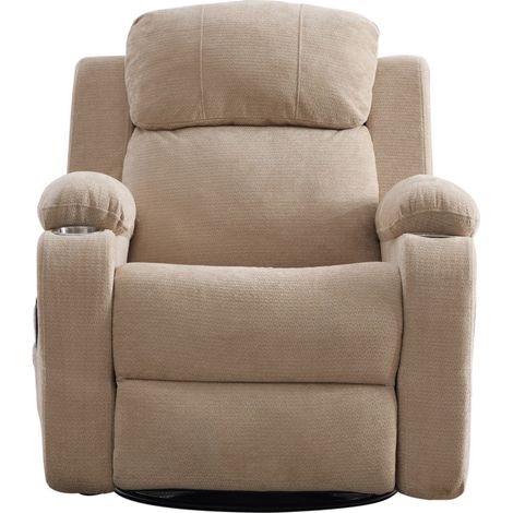 Fauteuil Relax électrique pivotant 360° avec fonction massage, chaleur, dossier et repose-pieds réglables, coloris kaki clair (1/5)