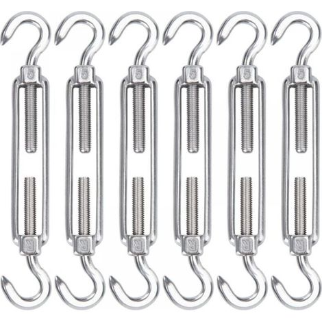 ALOVEZ M8-Kabelspannschloss aus Edelstahl, 6er-Pack Drahtspannschlosshaken und verstellbare Hochleistungsspannhaken zur Befestigung von Seilen, Kabeln, Wäscheleinen, Schattenzäunen (1/4)