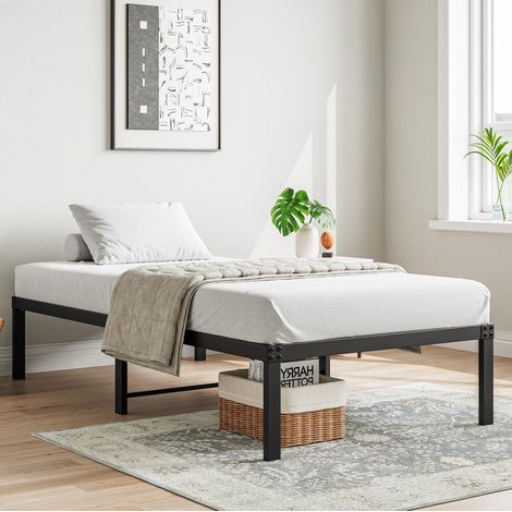 Struttura letto 90x200 cm nera in metallo con rete a doghe, silenziosa e salvaspazio (1/5)