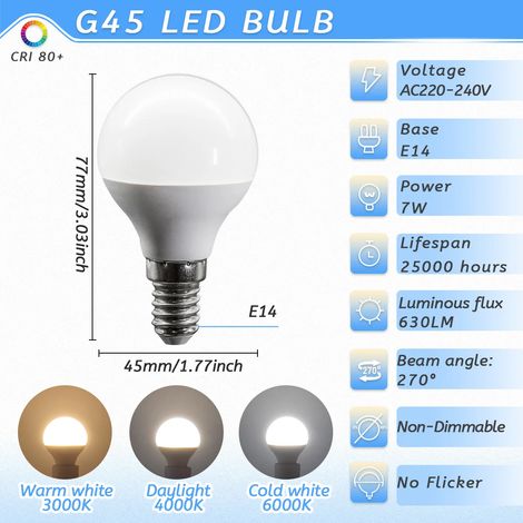 (G45 7W, lumière naturelle 4000K) 10 ampoules LED E14, AC220V, adaptées aux suspensions, économes en énergie et respectueuses de l'environnement.
