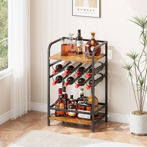 Dripex Étagère à vin à 4 étages - Petite étagère à Bouteilles pour 8 Bouteilles - Porte-Bouteilles autoportant avec Plateau de Table - pour Cave, Bar et Salle de Rangement -43 x 30 x 75 cm (1/5)