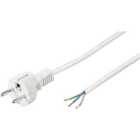 Cordon secteur blanc 1m50 0,75mm2 2 pôles + terre fiche droite