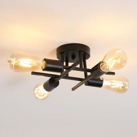 Sputnik Lustre, E27 Plafonnier Industriel Noir, 4 Lumières Moderne Plafonnier Lustre Luminaire Industriel en Metal, Lampe de Plafond Vintage pour Salon, Chambre, (Sans Ampoules) (1/5)