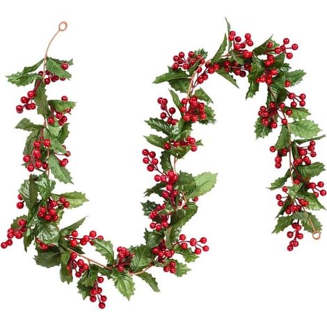 Guirlande de Noël rouge à baies de 1,8 m, guirlande artificielle flexible pour la décoration intérieure et extérieure de la cheminée, idéale pour les fêtes d'hiver et le Nouvel An. (1/5)