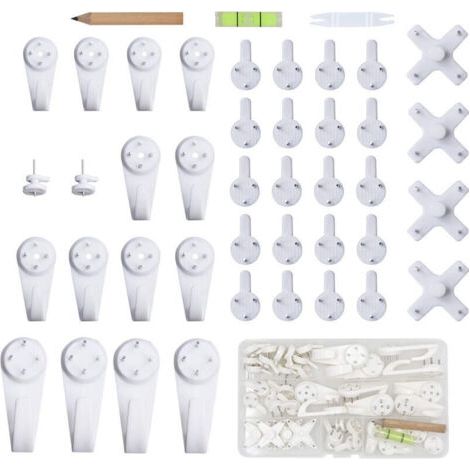 royaluxe-Accroche Tableau Sans Percer Blanc Fixation Murale Sans Percer Crochet en Plastique pour Accroche Cadre Crochet Tableau Cadre Photo Chapeau,43pcs (1/4)