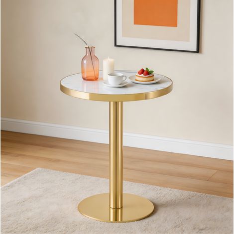 Table basse ronde effet marbre blanc et or compacte OKMYHOME (1/5)