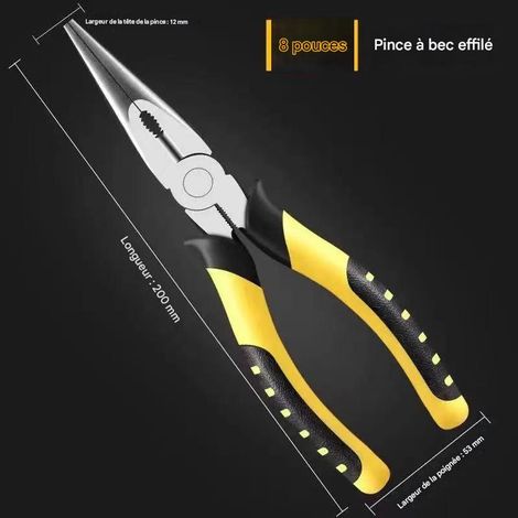 Pince à bec long en acier au carbone - Qualité industrielle - Multifonctionnelle