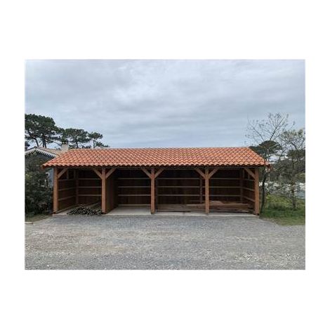 Cpbf – Carport en bois douglas 350cm x 1150cm – Abri voiture avec 10 poteaux – Hauteur de passage 250cm – Fabrication française PEFC