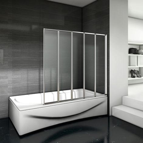 Sopravasca 120x140cm Parete Da Vasca Bagno 5 Antine Pieghevoli A Libro Vetro 4mm Temperato Trasparente Profilo Argento Opaco