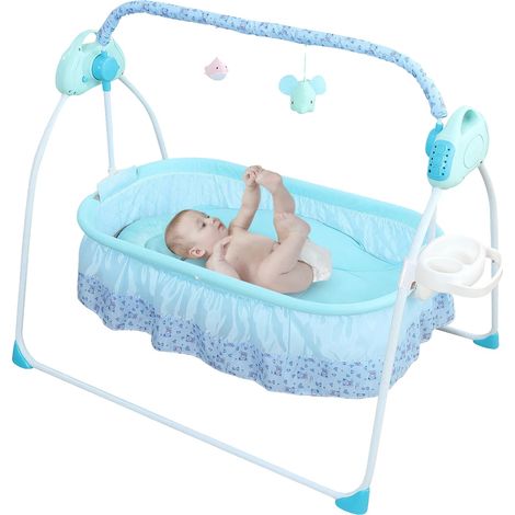 Berceau Électrique pour Bébé, Balancelle Réglable, Fonctionnalité de Télécommande, Bleu (1/2)