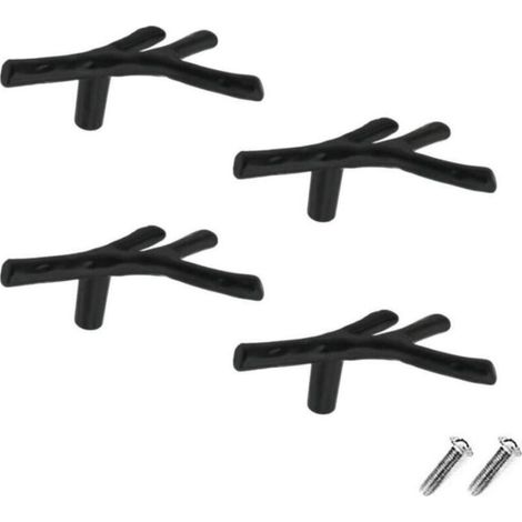 Set mit 4 Vintage-Schubladengriffen aus Zinklegierung für Schränke, Schubladen, Landhausstil, Cottage (einlochig, schwarz)