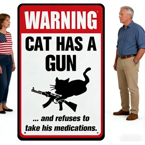 New Funny Aluminum Sign for Cats and Dogs with Guns and Refusal to Take Medicine - Cat - 15x20cm