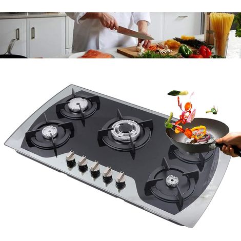 Cocina de gas de 36'' con 5 quemadores, cocina de gas empotrable apta para GLP/GN, cocina de vidrio templado para la cocina, el hogar, apartamentos, autocaravanas, fácil de limpiar. (1/5)