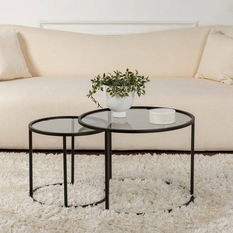 Dmora - Set mit 2 Couchtischen Xaden, Niedriger Wohnzimmertisch, Kaffeeregal, Couchtisch für Sofa, 60x60 h43 cm, Schwarz und Grau (1/5)