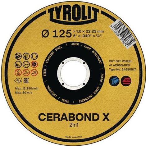 TYROLIT Trennscheibe PREMIUM CERABOND X D125x1,6mm gerade Bohrung 22,23 mm (1/4)