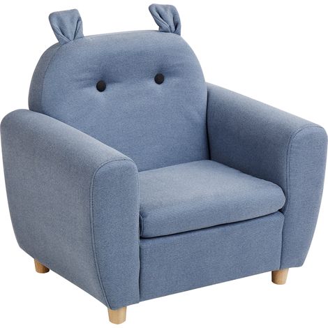 Sillón infantil tapizado efecto lino con reposabrazos para niños azul Maribo (1/5)