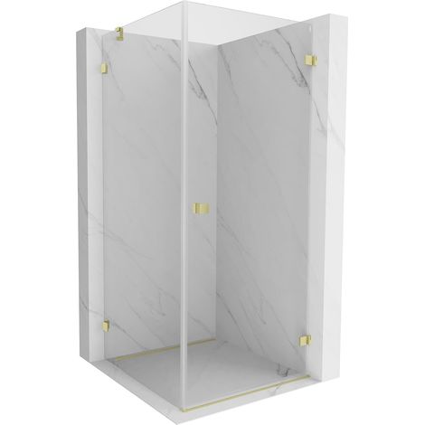 Mexen Lunar-B cabina de ducha abatible derecha 90 x 90 cm, transparente, oro cepillado - 832-090-090-55-00-P (1/5)