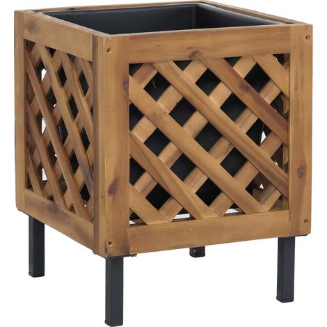 [NEUWERTIG] Pflanzkasten HHG-471, Blumen-/Pflanzkübel Blumenkasten, In-/Outdoor Akazie Holz MVG-zertifiziert 42x34x34cm braun