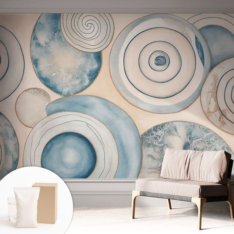 Tapete Vliestapete mit Kleber- abwaschbar - Raumgestaltung  Schlafzimmer Wohnzimmer Tapete Spiralförmige Wirbel 312x219 cm (1/5)
