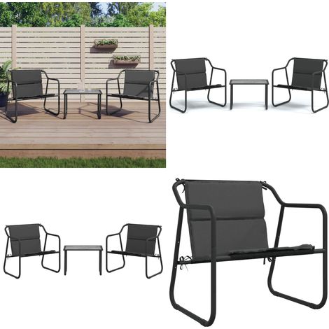 3-tlg. Garten-Lounge-Set mit Kissen Anthrazit Stahl - Gartensessel - Loungesessel - Gartenmöbel Set - Outdoor Möbel - Balkonmöbel - Home & Living