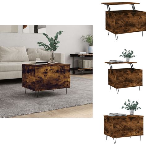 Table basse Chêne fumé 60x44,5x45 cm Bois d'ingénierie - Table Basse - Meuble Salon - Table D'appoint - Table Relevageble - Table Contemporaine (1/5)