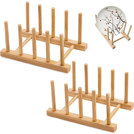 Supports D'assiettes en Bois, Égouttoir À Vaisselle, Support pour Assiettes, Support de Couvercle à 4 emplacements, Planches à Découper, Couvercles de Casseroles, Porte Assiette (1/5)