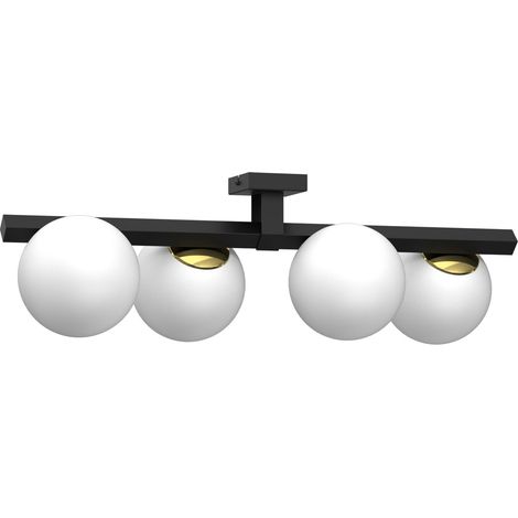 Plafonnier moderne noir et doré 4xE27 avec globes blancs Idris (1/2)